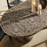 Chenille Indoor Outdoor Patio Oval Dining Table in Dark Emperador Marble