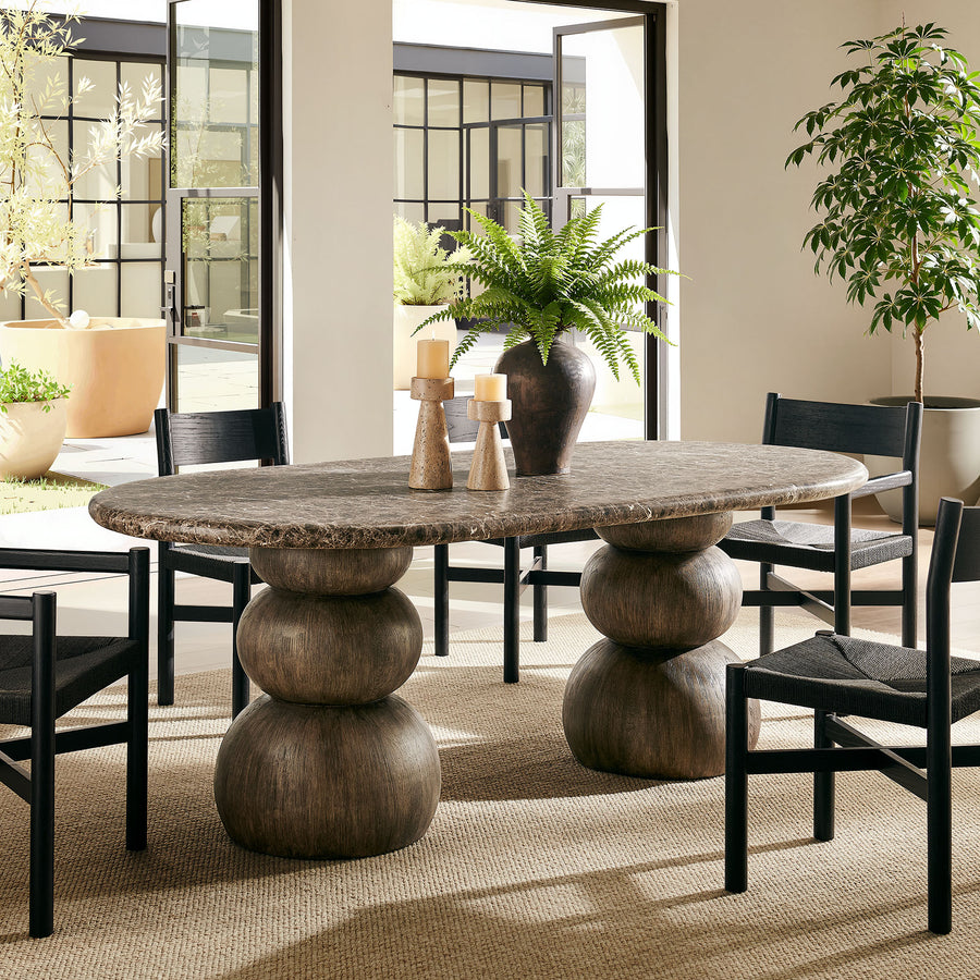 Chenille Indoor Outdoor Patio Oval Dining Table in Dark Emperador Marble