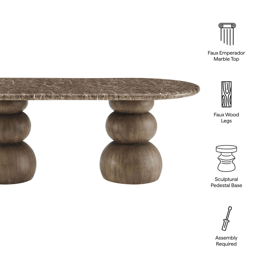 Chenille Indoor Outdoor Patio Oval Dining Table in Dark Emperador Marble
