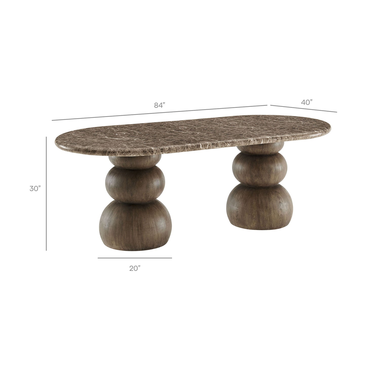 Chenille Indoor Outdoor Patio Oval Dining Table in Dark Emperador Marble
