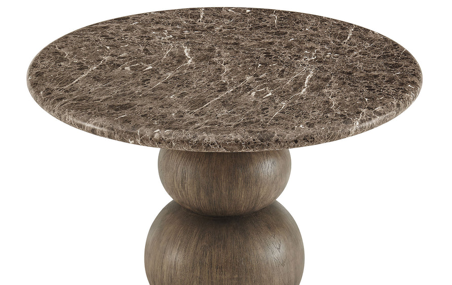 Chenille Indoor Outdoor Patio Round Dining Table in Dark Emperador Marble