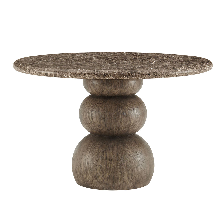 Chenille Indoor Outdoor Patio Round Dining Table in Dark Emperador Marble