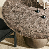 Chenille Indoor Outdoor Patio Round Dining Table in Dark Emperador Marble