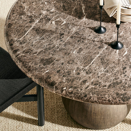 Pietra Indoor Outdoor Patio Round Dining Table in Dark Emperador Marble