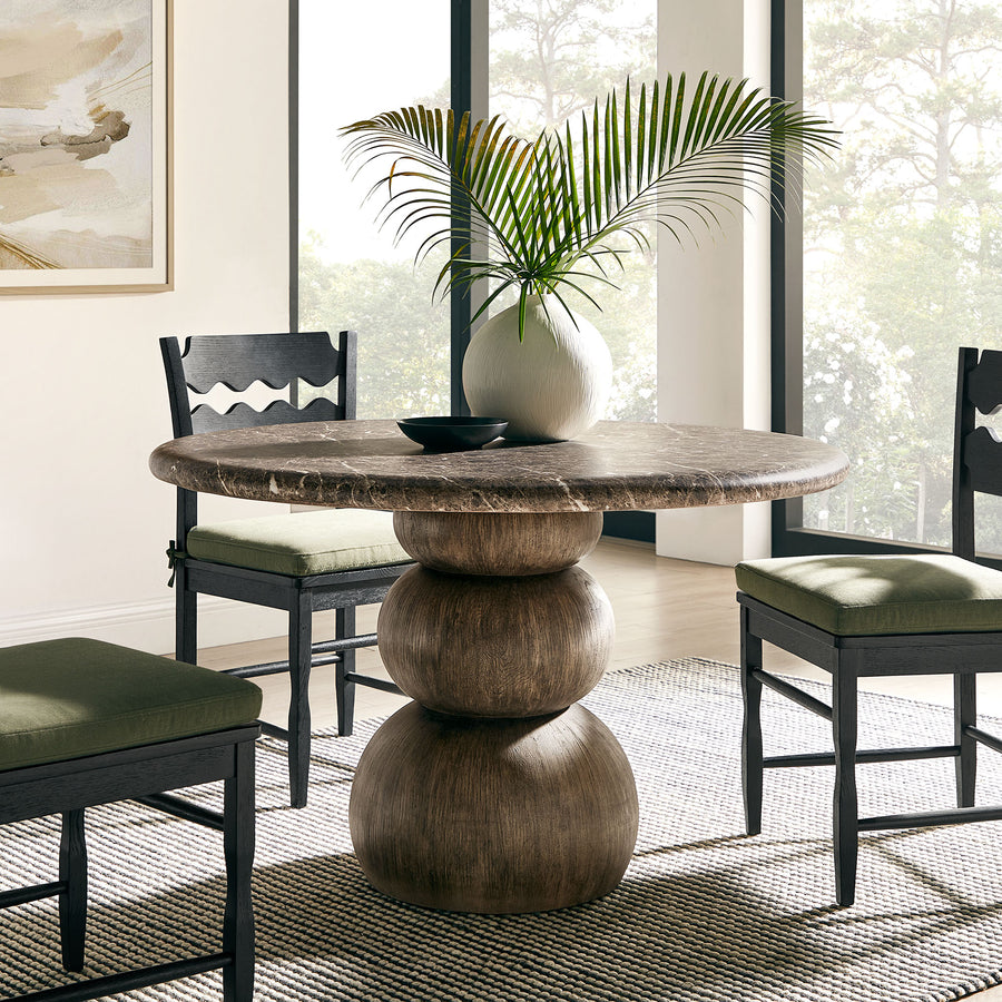 Chenille Indoor Outdoor Patio Round Dining Table in Dark Emperador Marble