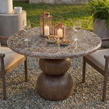 Chenille Indoor Outdoor Patio Round Dining Table in Dark Emperador Marble