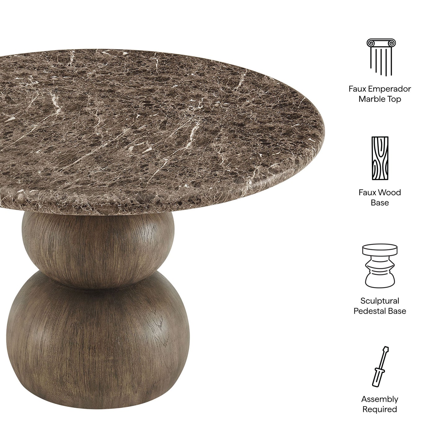 Chenille Indoor Outdoor Patio Round Dining Table in Dark Emperador Marble