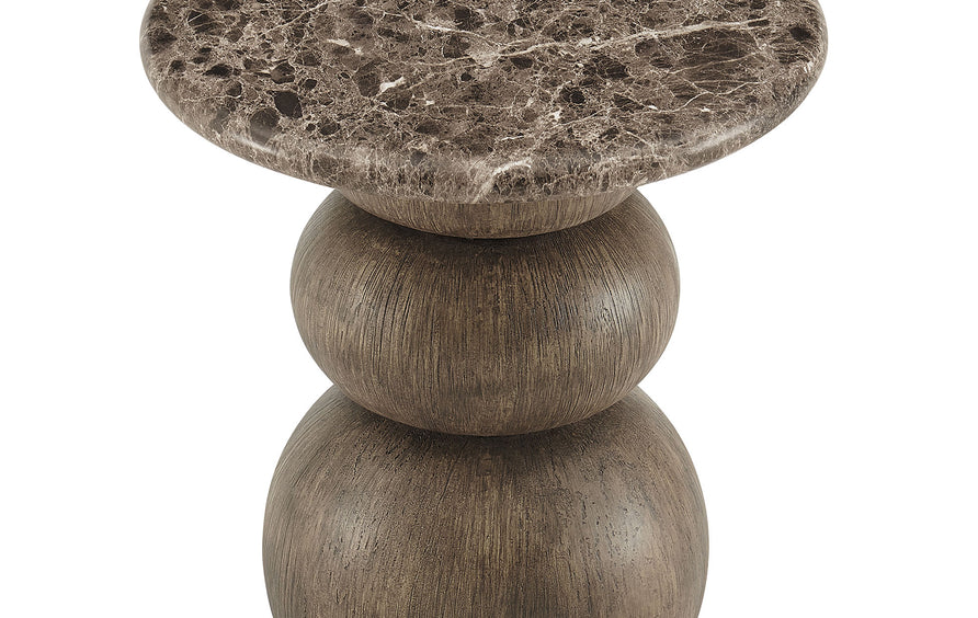 Chenille Indoor Outdoor Patio Round Side Table in Dark Emperador Marble