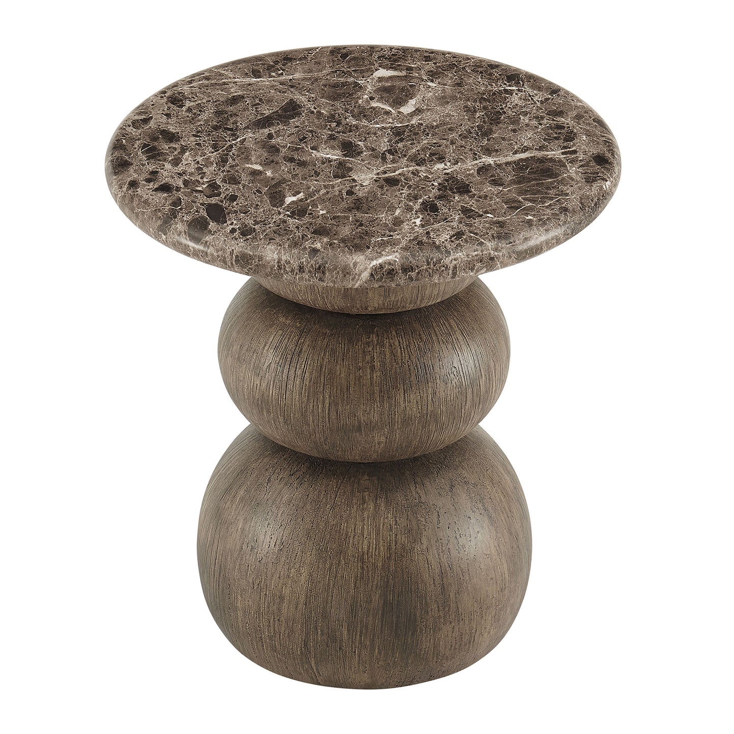 Chenille Indoor Outdoor Patio Round Side Table in Dark Emperador Marble