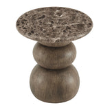 Chenille Indoor Outdoor Patio Round Side Table in Dark Emperador Marble