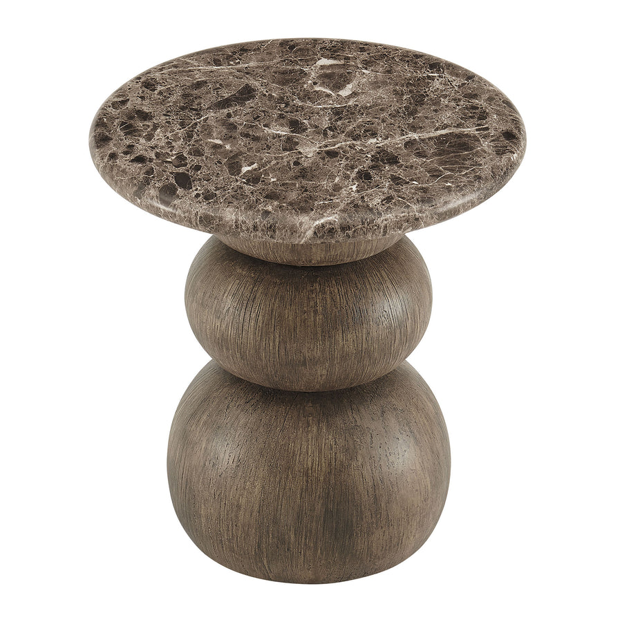 Chenille Indoor Outdoor Patio Round Side Table in Dark Emperador Marble