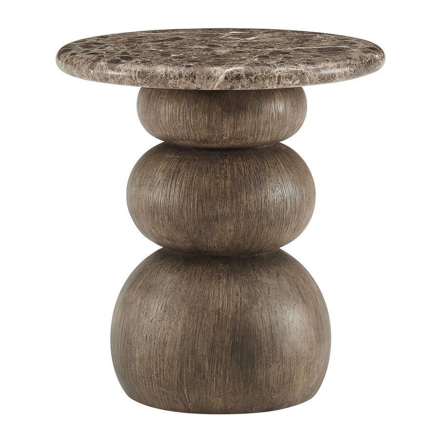 Chenille Indoor Outdoor Patio Round Side Table in Dark Emperador Marble