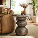 Chenille Indoor Outdoor Patio Round Side Table in Dark Emperador Marble