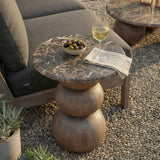 Chenille Indoor Outdoor Patio Round Side Table in Dark Emperador Marble