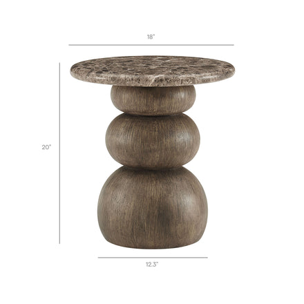 Pietra Indoor Outdoor Patio Round Side Table in Dark Emperador Marble