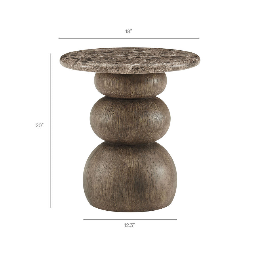 Chenille Indoor Outdoor Patio Round Side Table in Dark Emperador Marble