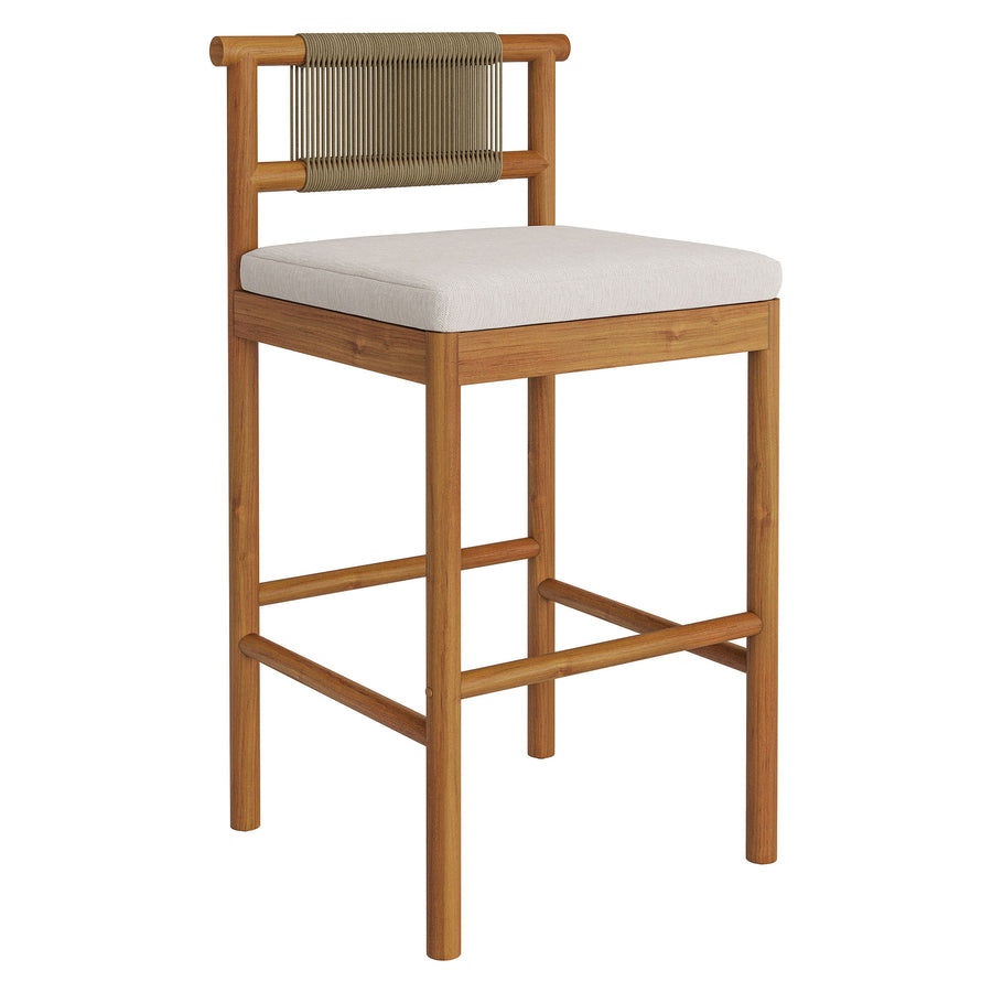 Lyric Outdoor Patio Teak Wood Bar Stools Set of 2 in Natural Sail