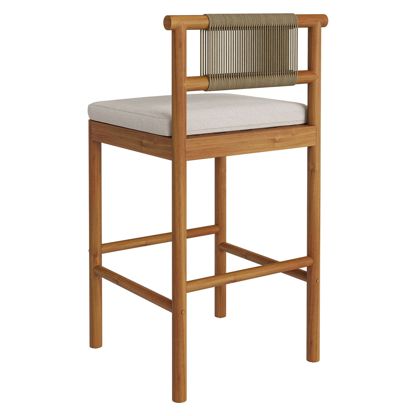 Lyric Outdoor Patio Teak Wood Bar Stools Set of 2 in Natural Sail