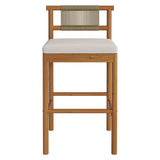 Lyric Outdoor Patio Teak Wood Bar Stools Set of 2 in Natural Sail