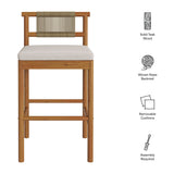 Lyric Outdoor Patio Teak Wood Bar Stools Set of 2 in Natural Sail