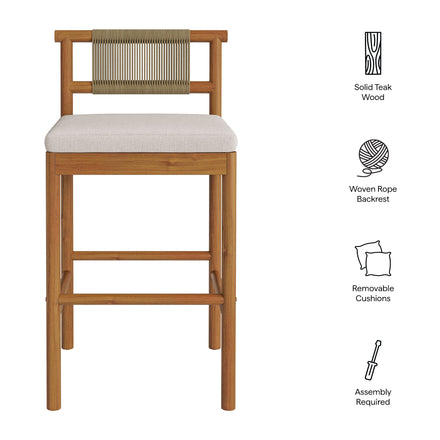 Eleni Outdoor Patio Teak Wood Bar Stools Set of 2 in Natural Sail