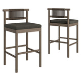 Lyric Outdoor Patio Teak Wood Bar Stools Set of 2 in Weathered Gray Flint