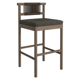 Lyric Outdoor Patio Teak Wood Bar Stools Set of 2 in Weathered Gray Flint