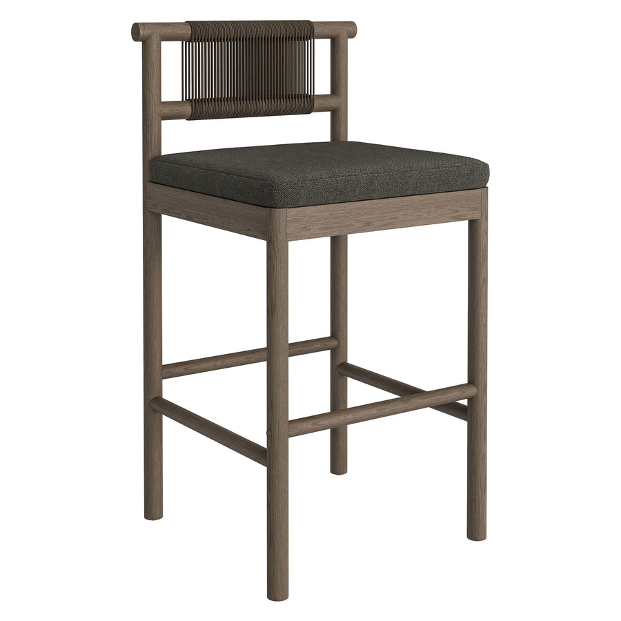 Lyric Outdoor Patio Teak Wood Bar Stools Set of 2 in Weathered Gray Flint