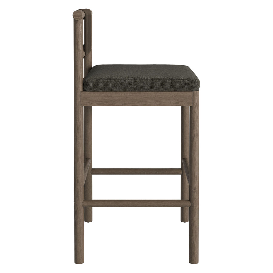 Lyric Outdoor Patio Teak Wood Bar Stools Set of 2 in Weathered Gray Flint