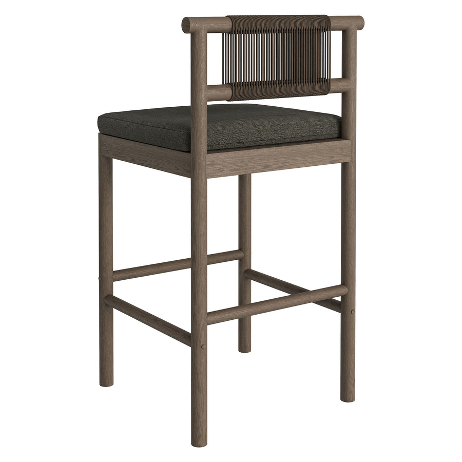 Lyric Outdoor Patio Teak Wood Bar Stools Set of 2 in Weathered Gray Flint