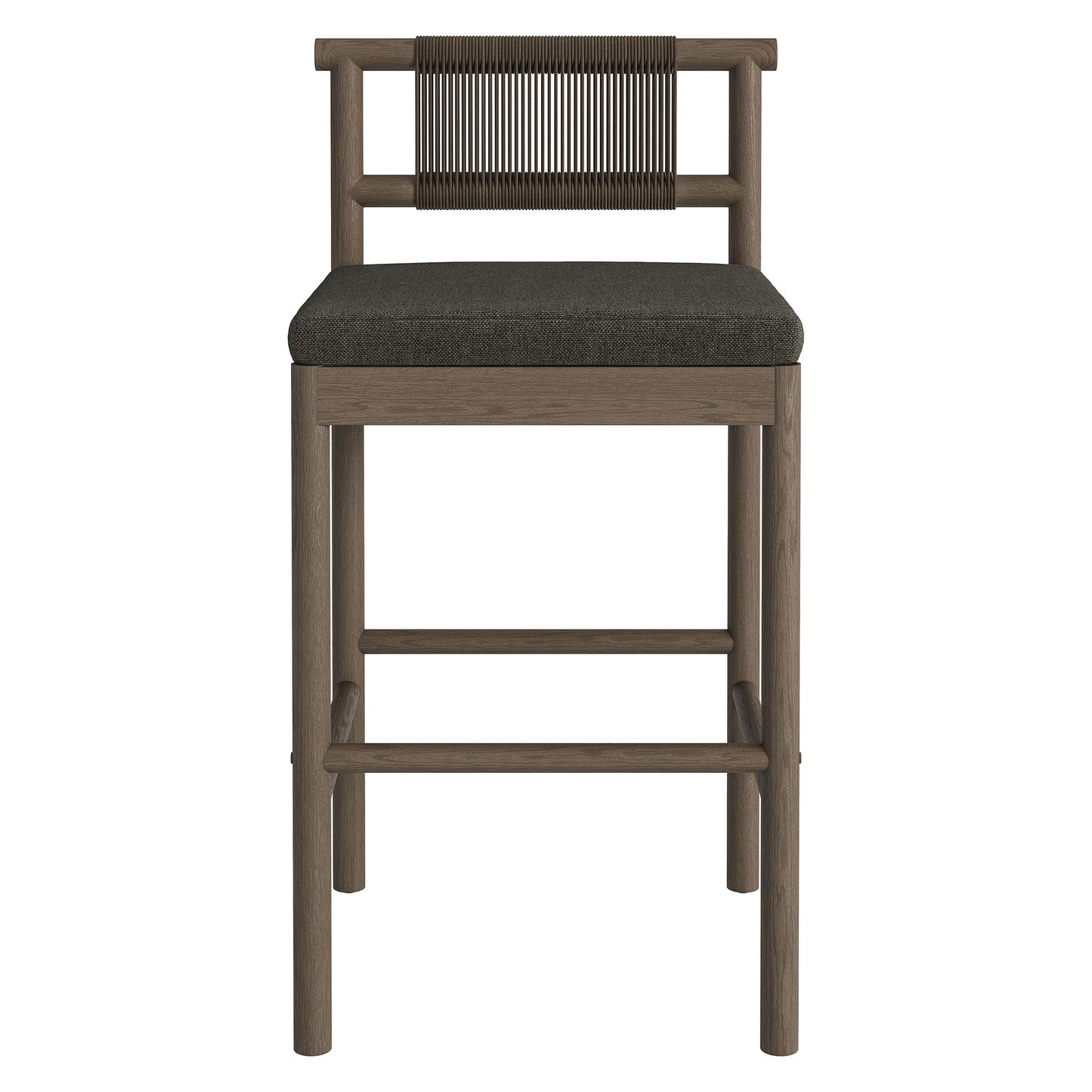 Lyric Outdoor Patio Teak Wood Bar Stools Set of 2 in Weathered Gray Flint
