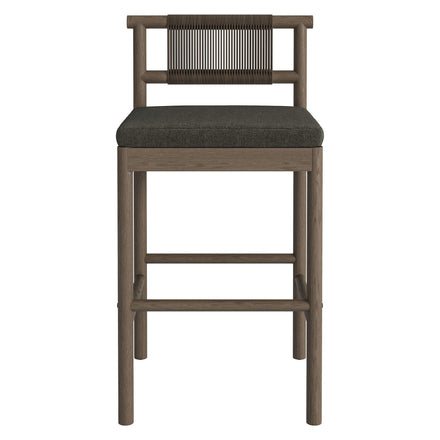 Eleni Outdoor Patio Teak Wood Bar Stools Set of 2 in Weathered Gray Flint