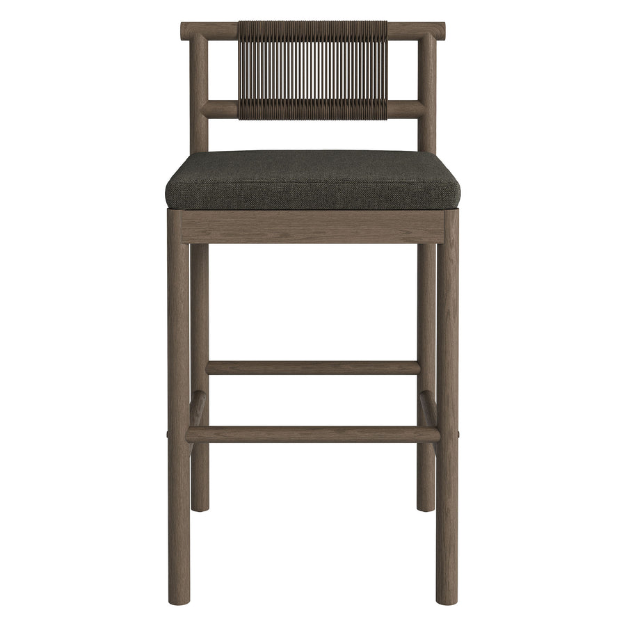 Lyric Outdoor Patio Teak Wood Bar Stools Set of 2 in Weathered Gray Flint