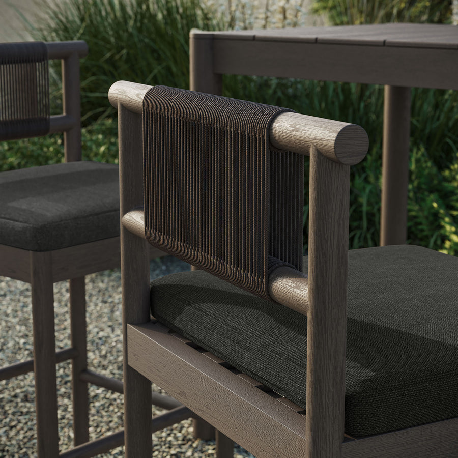 Lyric Outdoor Patio Teak Wood Bar Stools Set of 2 in Weathered Gray Flint