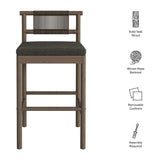 Lyric Outdoor Patio Teak Wood Bar Stools Set of 2 in Weathered Gray Flint