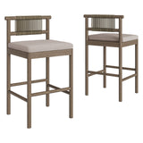 Lyric Outdoor Patio Teak Wood Bar Stools Set of 2 in Weathered Gray Pebble