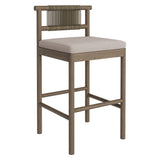 Lyric Outdoor Patio Teak Wood Bar Stools Set of 2 in Weathered Gray Pebble
