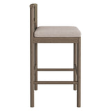 Lyric Outdoor Patio Teak Wood Bar Stools Set of 2 in Weathered Gray Pebble