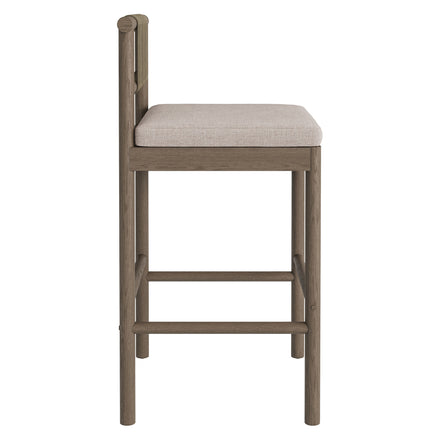 Eleni Outdoor Patio Teak Wood Bar Stools Set of 2 in Weathered Gray Pebble