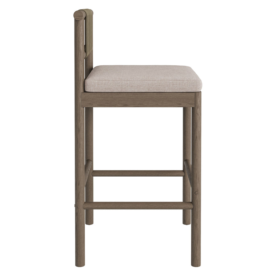 Lyric Outdoor Patio Teak Wood Bar Stools Set of 2 in Weathered Gray Pebble