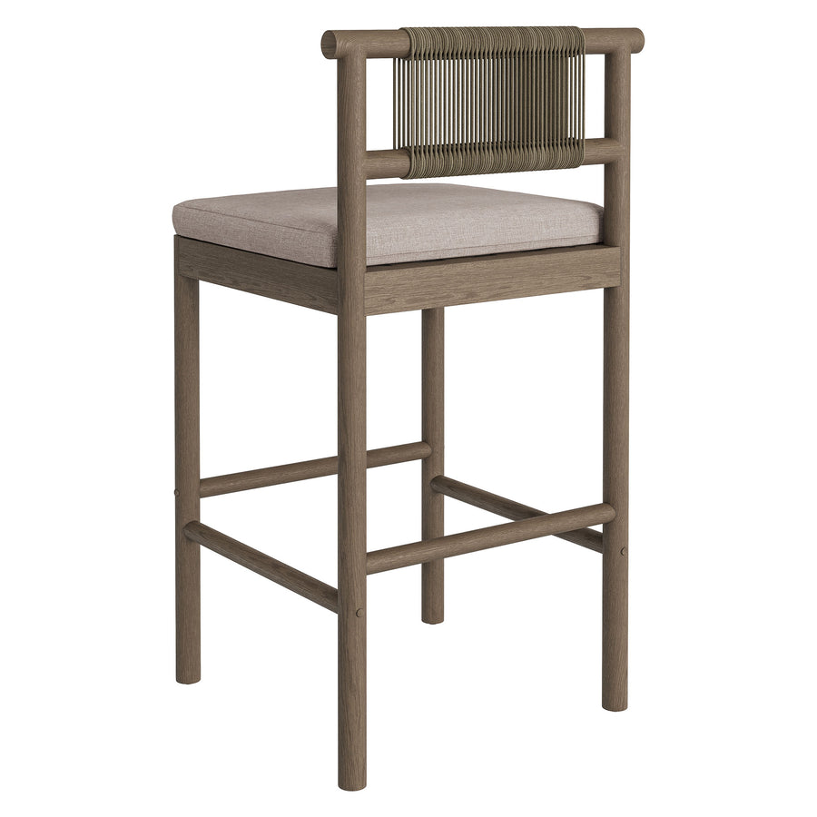 Lyric Outdoor Patio Teak Wood Bar Stools Set of 2 in Weathered Gray Pebble