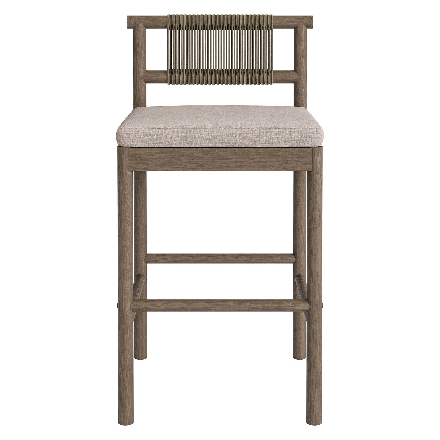 Lyric Outdoor Patio Teak Wood Bar Stools Set of 2 in Weathered Gray Pebble