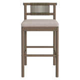 Lyric Outdoor Patio Teak Wood Bar Stools Set of 2 in Weathered Gray Pebble