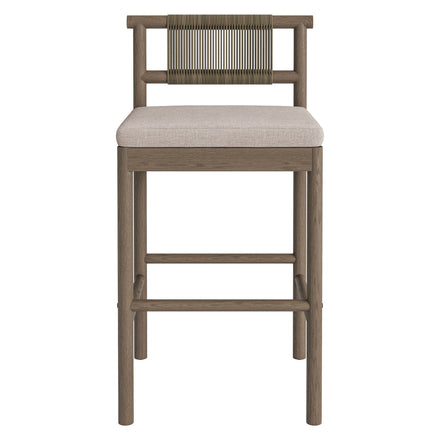 Eleni Outdoor Patio Teak Wood Bar Stools Set of 2 in Weathered Gray Pebble