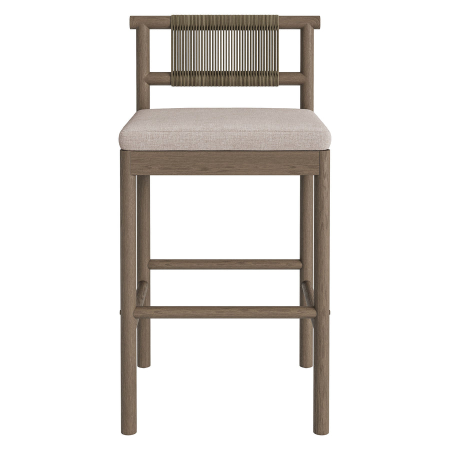 Lyric Outdoor Patio Teak Wood Bar Stools Set of 2 in Weathered Gray Pebble