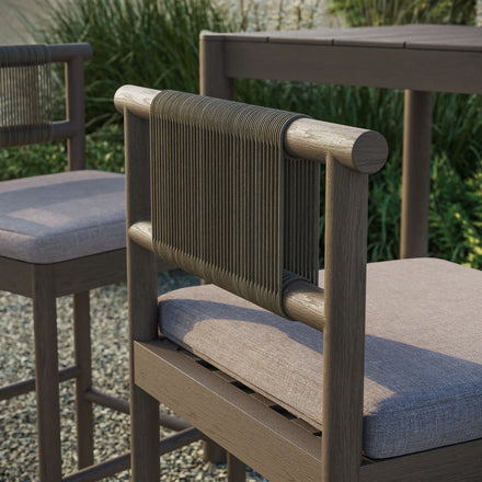 Eleni Outdoor Patio Teak Wood Bar Stools Set of 2 in Weathered Gray Pebble