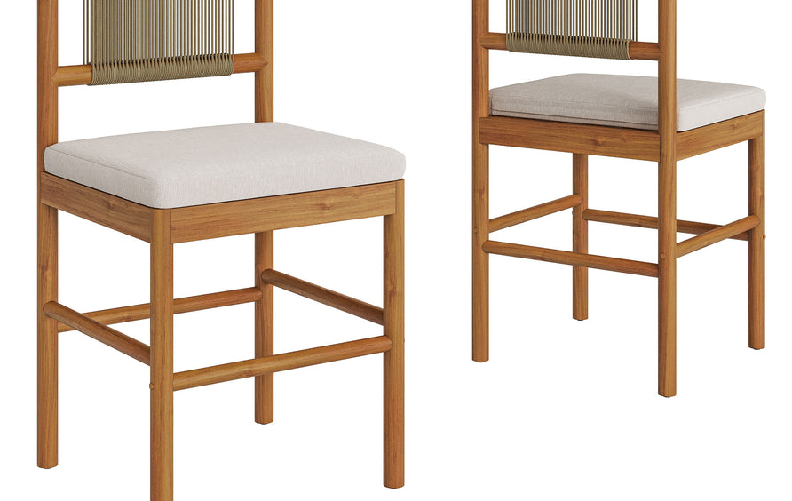 Lyric Outdoor Patio Teak Wood Counter Stools Set of 2 in Natural Sail