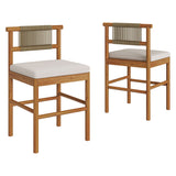 Lyric Outdoor Patio Teak Wood Counter Stools Set of 2 in Natural Sail