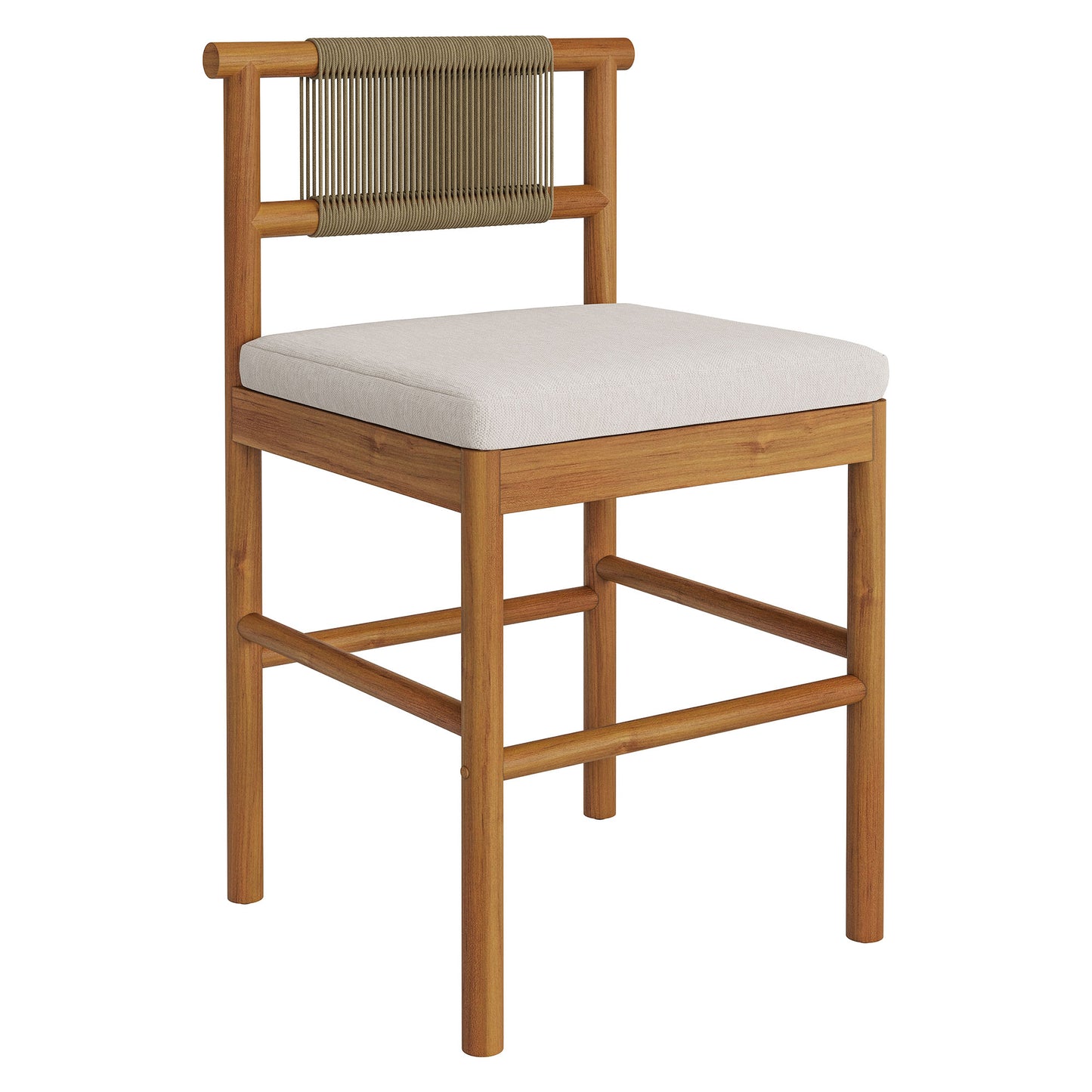 Lyric Outdoor Patio Teak Wood Counter Stools Set of 2 in Natural Sail
