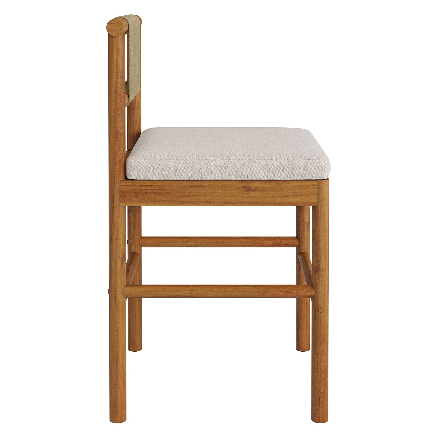 Lyric Outdoor Patio Teak Wood Counter Stools Set of 2 in Natural Sail